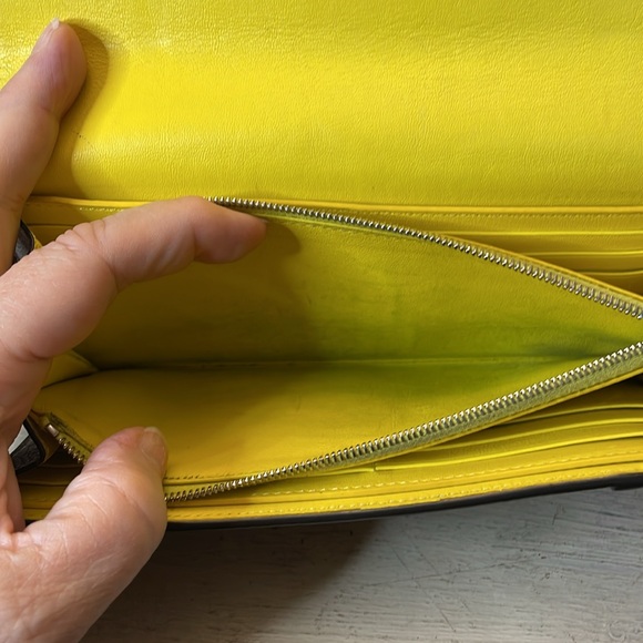 Celine Taupe Leather Wallet with Yellow Interior